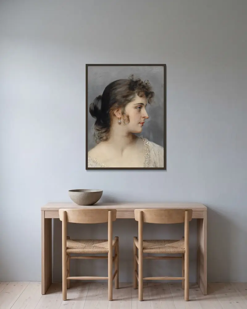 Bildnis einer Dame von Eugen von Blaas gerahmt an einer Wand