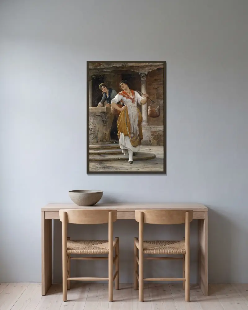 Vattenbärerskan av Eugen von Blaas inramad på en vägg