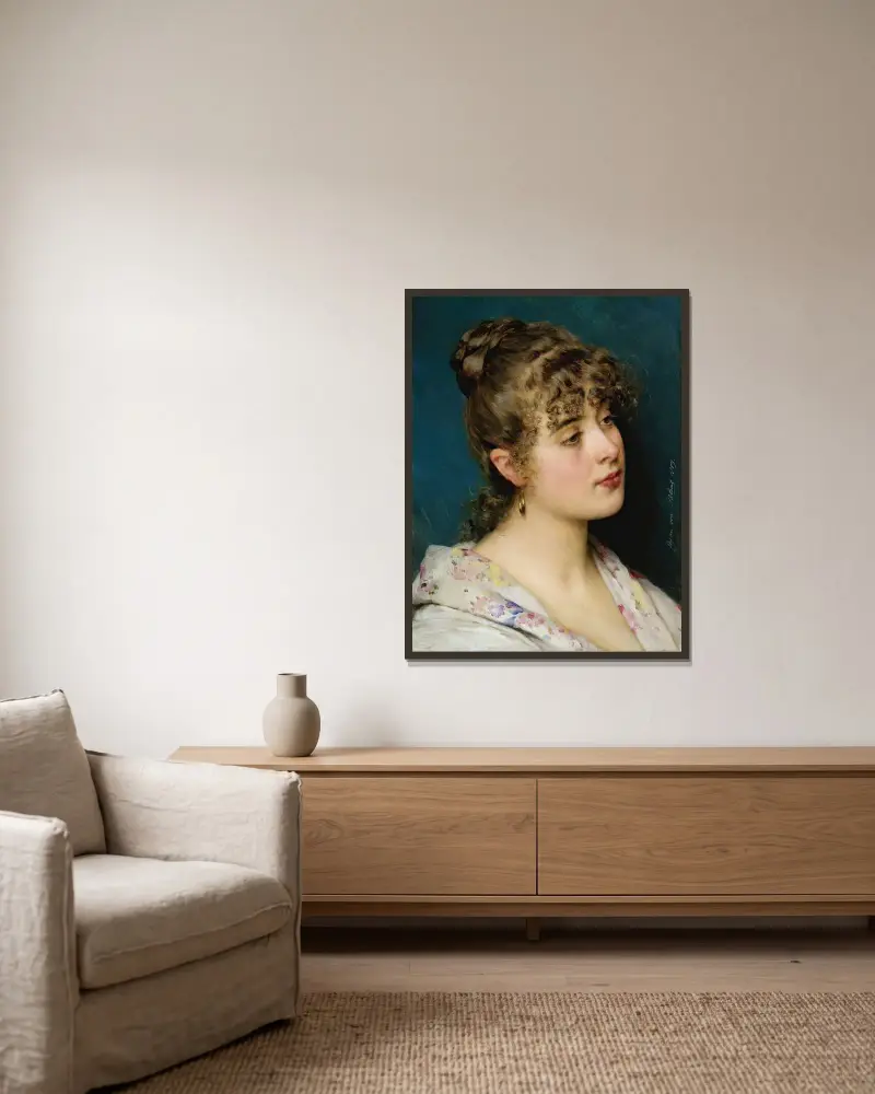 La Bella Veneziana av Eugen von Blaas inramad på en vägg