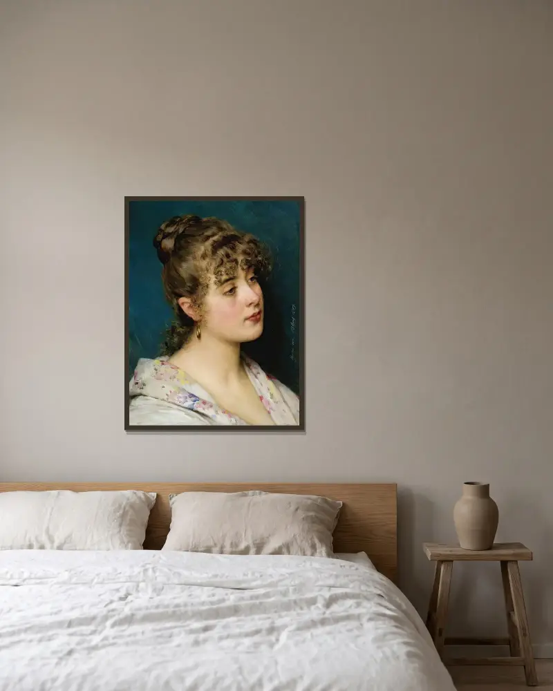 La Bella Veneziana av Eugen von Blaas inramad på en vägg