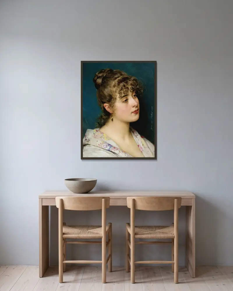 La Bella Veneziana av Eugen von Blaas inramad på en vägg