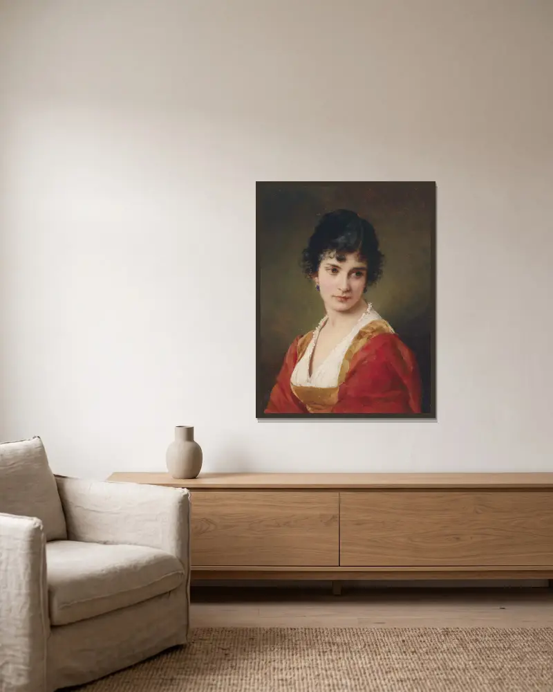 Portrait einer jungen Frau av Eugen von Blaas inramad på en vägg