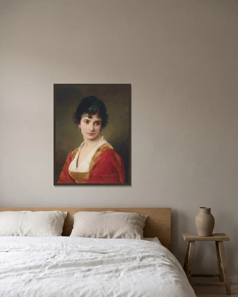 Portrait einer jungen Frau av Eugen von Blaas inramad på en vägg