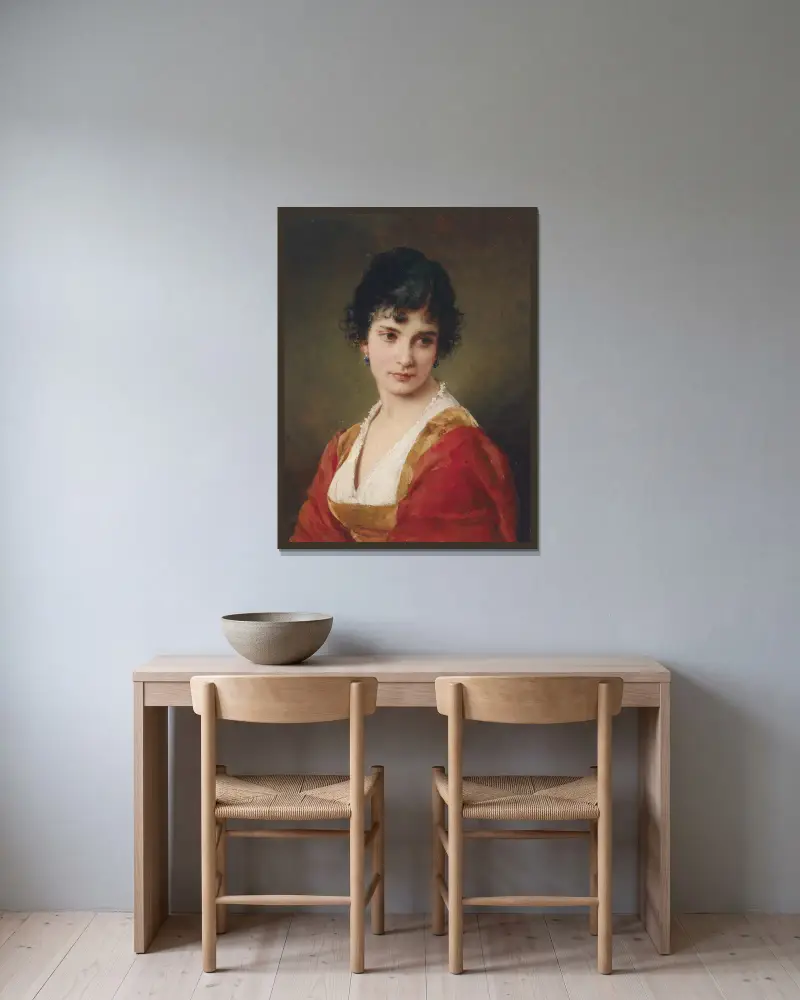 Portrait einer jungen Frau av Eugen von Blaas inramad på en vägg