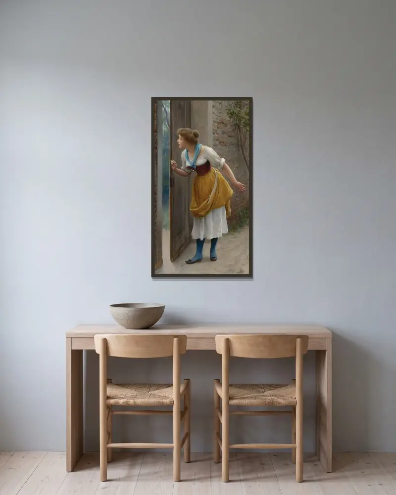 Tjuvlyssnaren av Eugen von Blaas inramad på en vägg