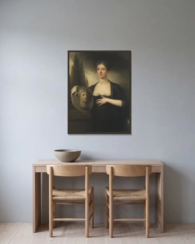 Porträtt av Christina Maria von Hermanson (1768–1810) av Carl Frederik von Breda inramad på en vägg