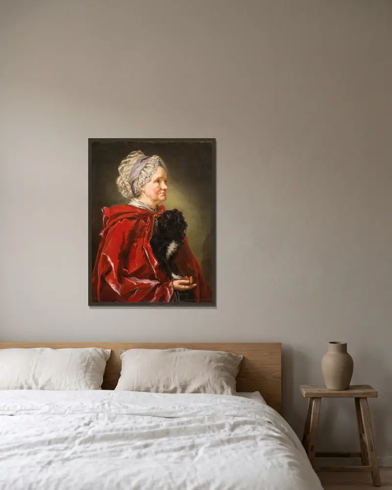 Konstnärens mor Johanna Cornelia von Breda av Carl Frederik von Breda inramad på en vägg