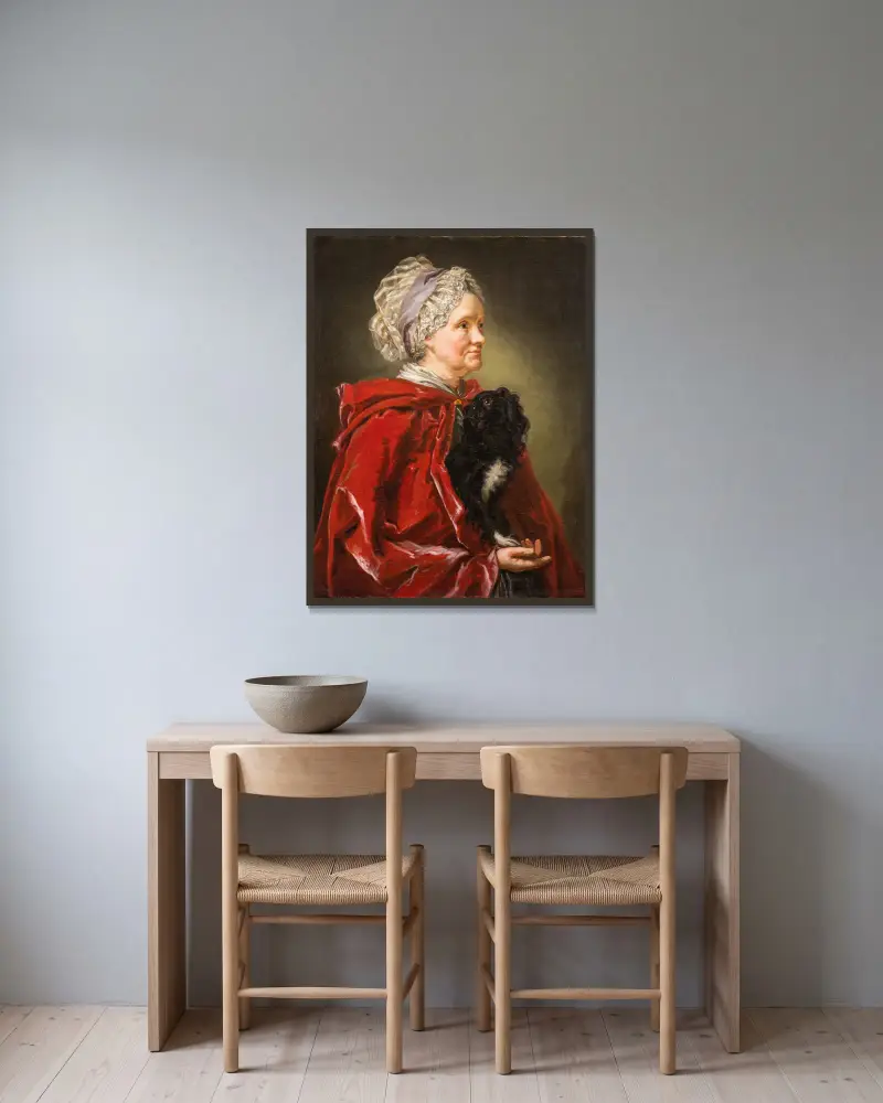 Konstnärens mor Johanna Cornelia von Breda av Carl Frederik von Breda inramad på en vägg