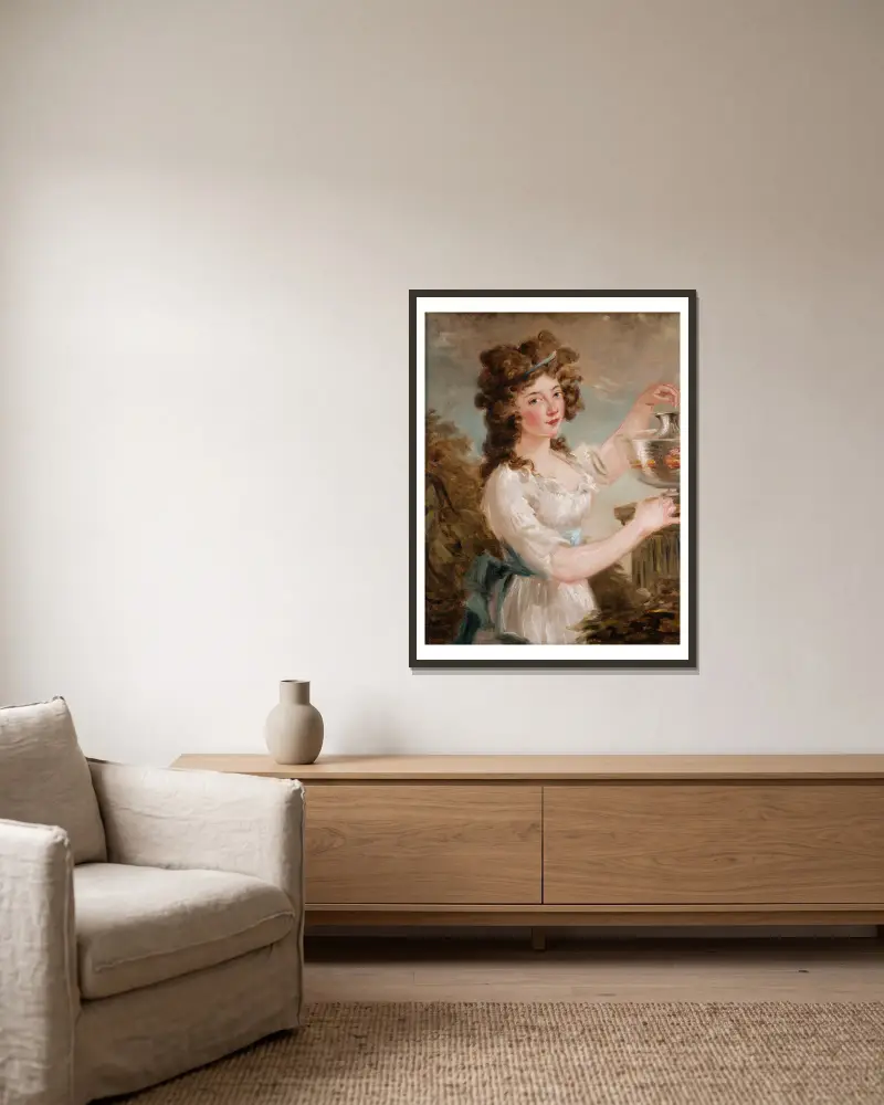 Junge Dame mit Goldfisch von Carl Frederik von Breda gerahmt an einer Wand