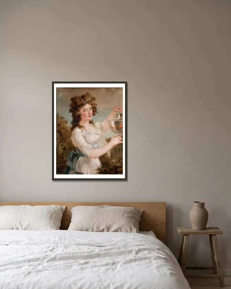 Junge Dame mit Goldfisch von Carl Frederik von Breda gerahmt an einer Wand