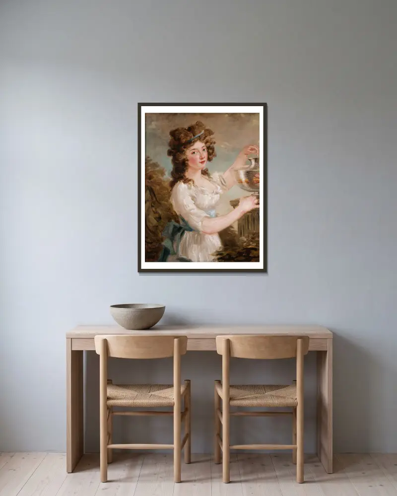 Junge Dame mit Goldfisch von Carl Frederik von Breda gerahmt an einer Wand