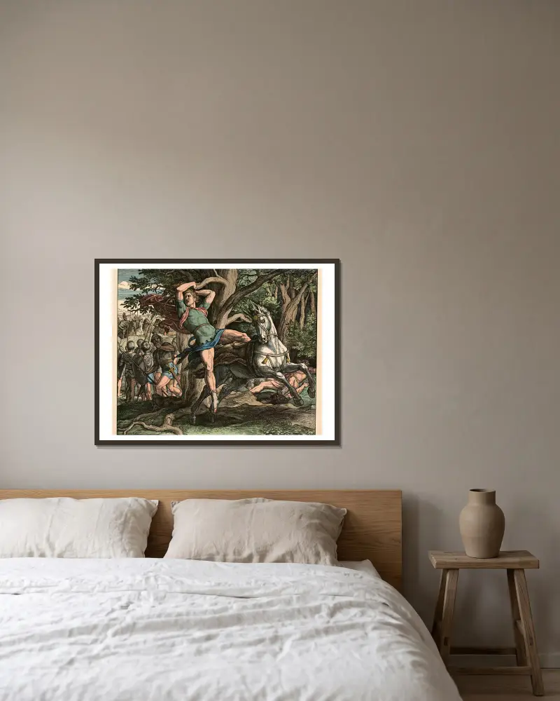 Absaloms Ende von Julius Schnorr von Carolsfeld gerahmt an einer Wand