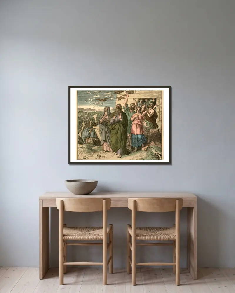 Auszug aus der Arche (Noah goeth forth from the Ark) av Julius Schnorr von Carolsfeld inramad på en vägg