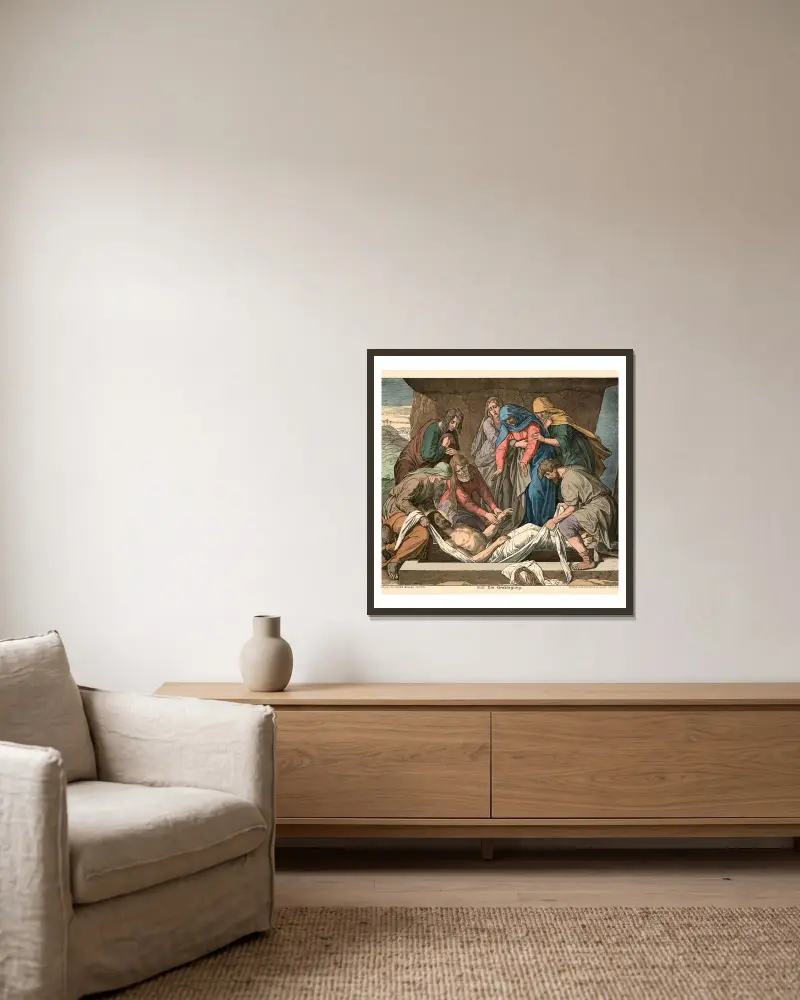Die Grablegung von Julius Schnorr von Carolsfeld gerahmt an einer Wand