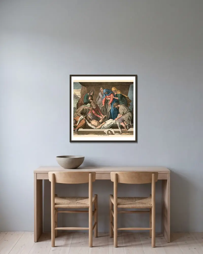Die Grablegung von Julius Schnorr von Carolsfeld gerahmt an einer Wand