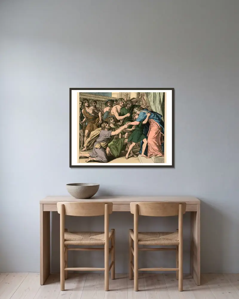 Josef ger sig till känna för sina bröder av Julius Schnorr von Carolsfeld inramad på en vägg