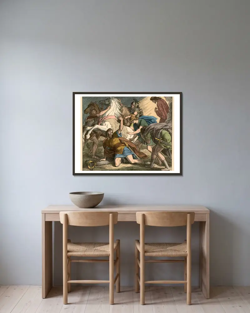 Sauls Bekehrung (Saul’s conversion) av Julius Schnorr von Carolsfeld inramad på en vägg