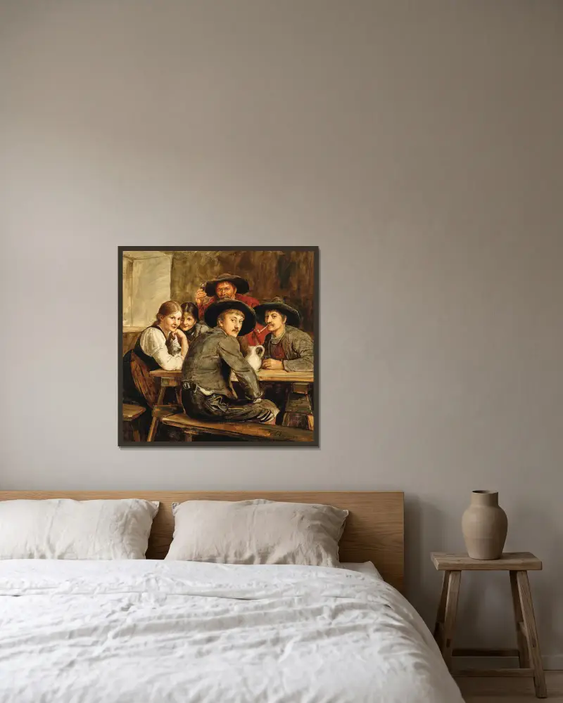 Ein fröhliches Beisammensein von Franz von Defregger gerahmt an einer Wand