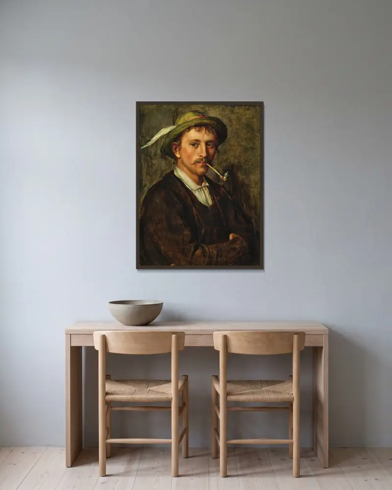 A Peasant Youth with Hat and Pipe av Franz von Defregger inramad på en vägg