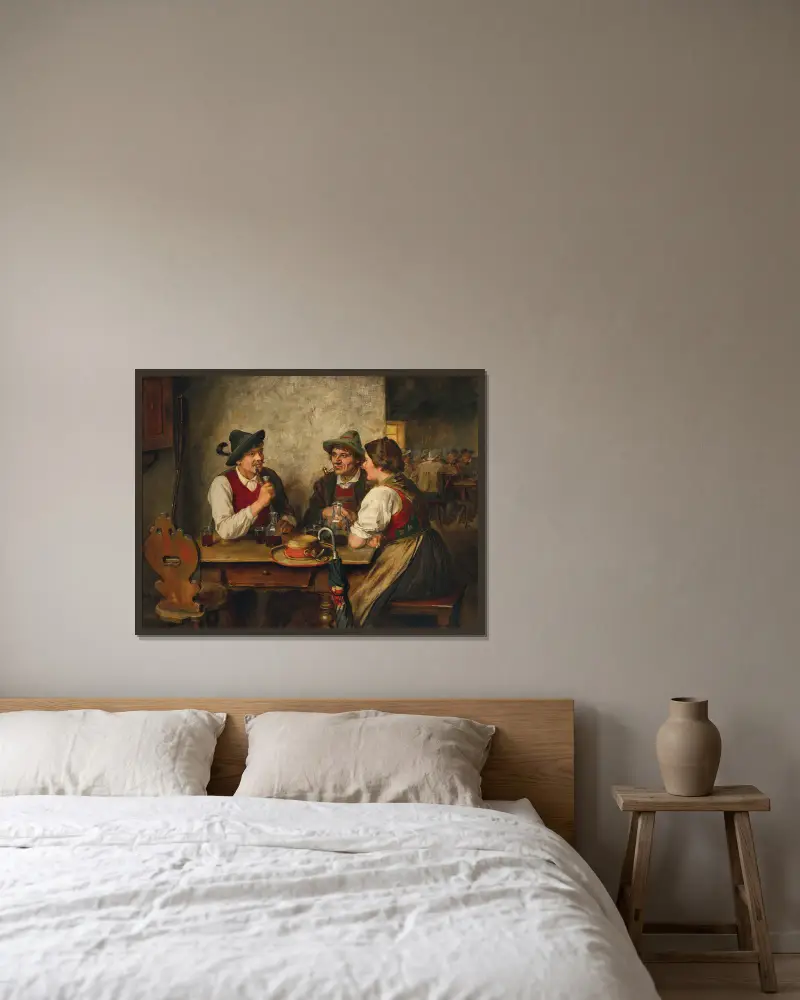 Eine Szene in einer Taverne von Franz von Defregger gerahmt an einer Wand