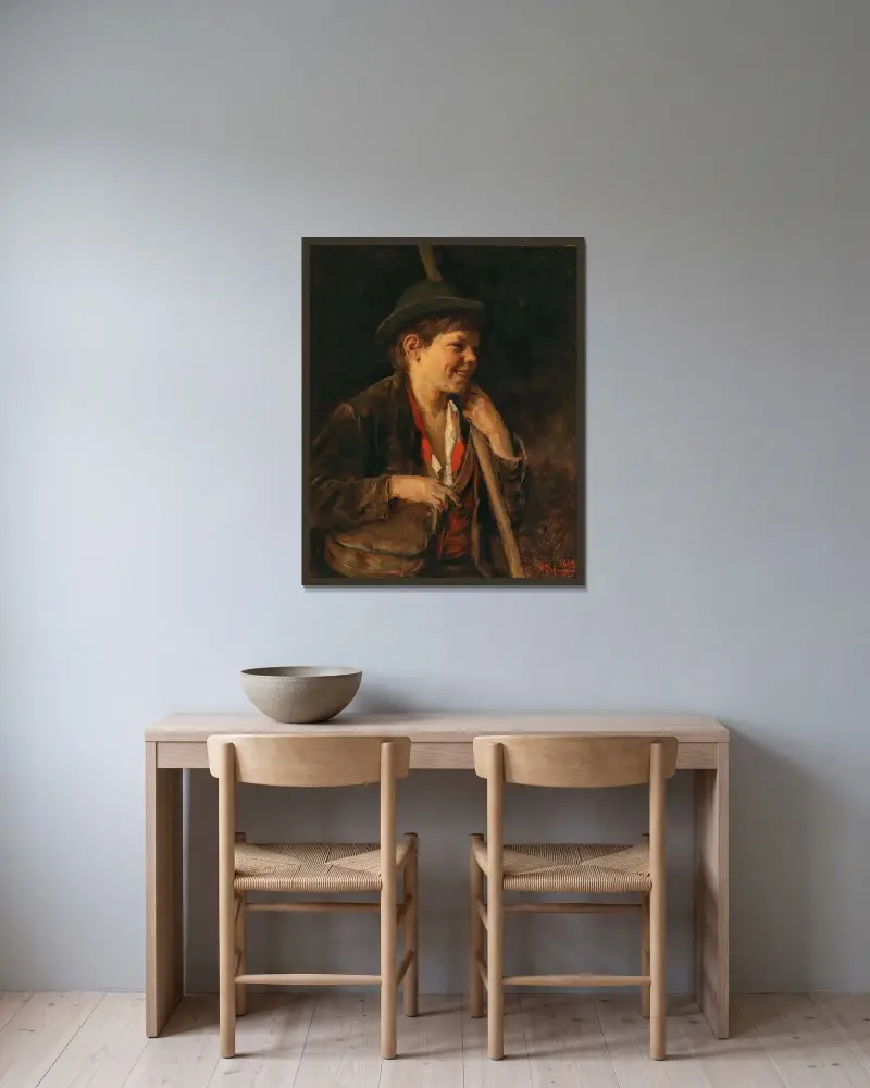 En tyrolsk herdepojke av Franz von Defregger inramad på en vägg