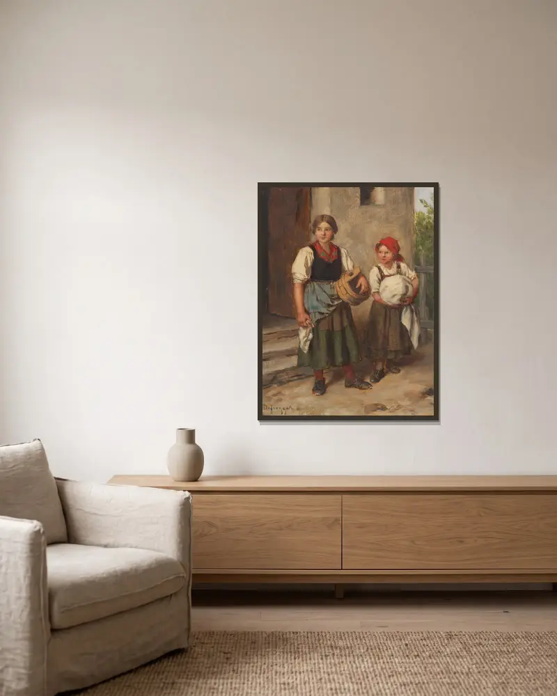 Bäuerin mit Dirndl vor dem Waschhaus av Franz von Defregger inramad på en vägg