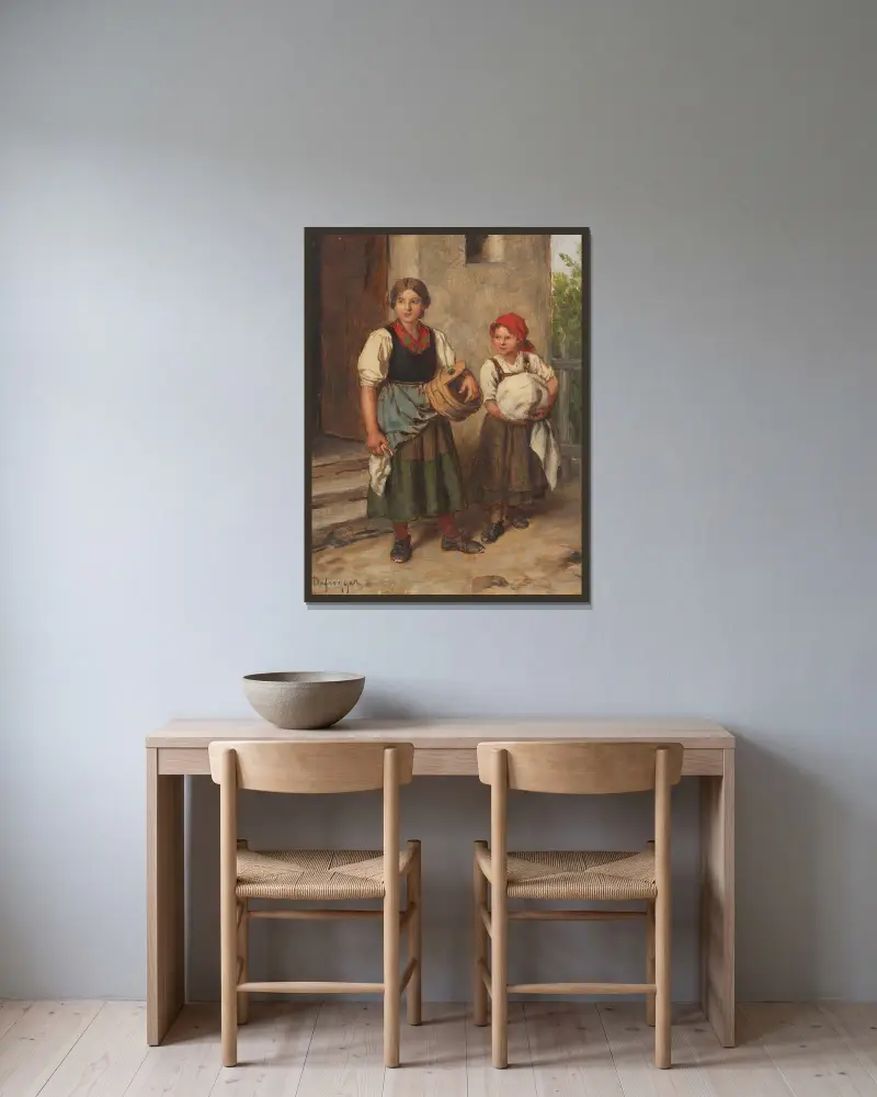 Bäuerin mit Dirndl vor dem Waschhaus av Franz von Defregger inramad på en vägg