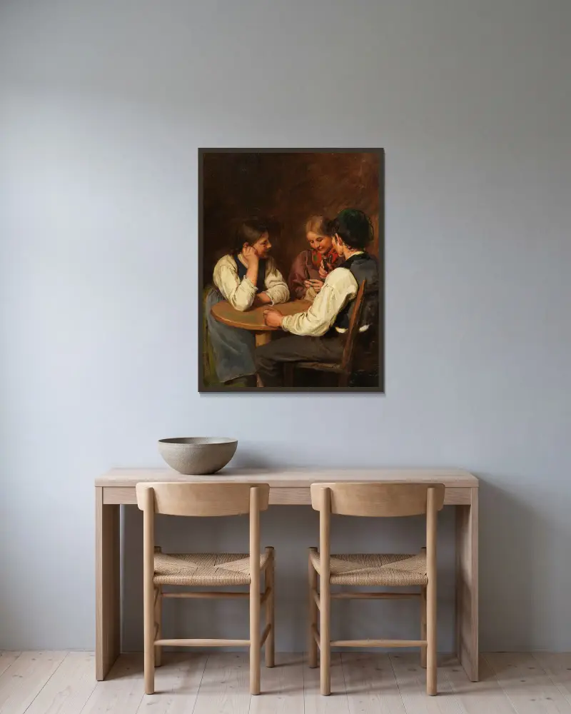 Bäuerliche Genreszene von Franz von Defregger gerahmt an einer Wand
