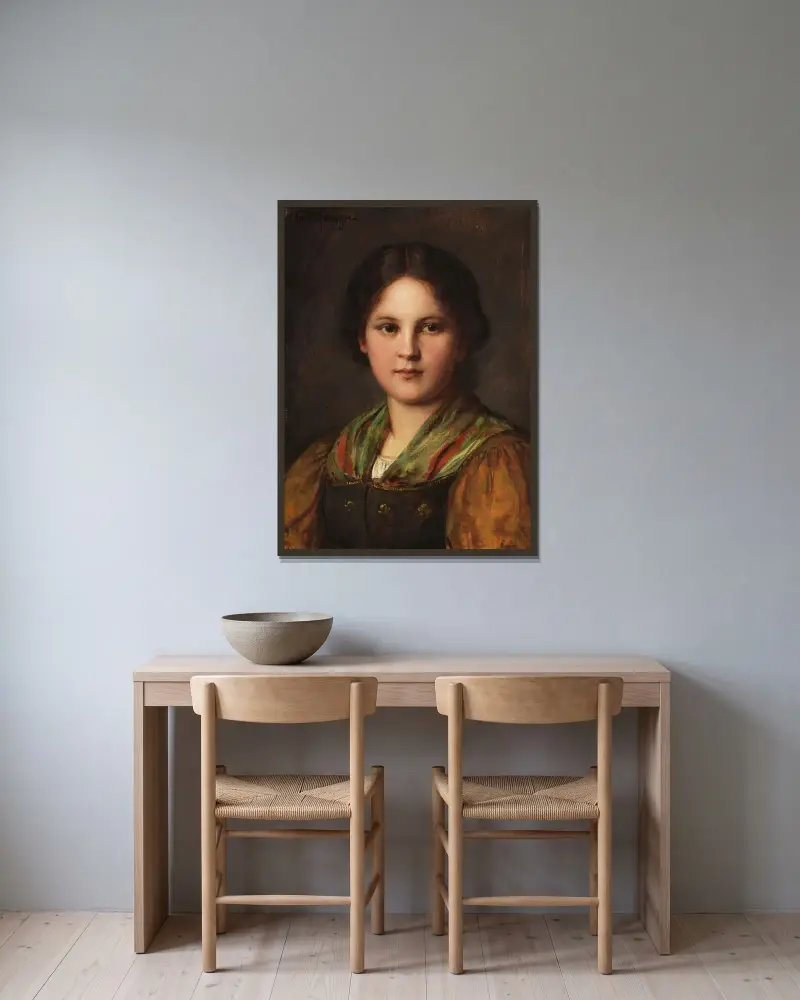 Bondens dirndl av Franz von Defregger inramad på en vägg