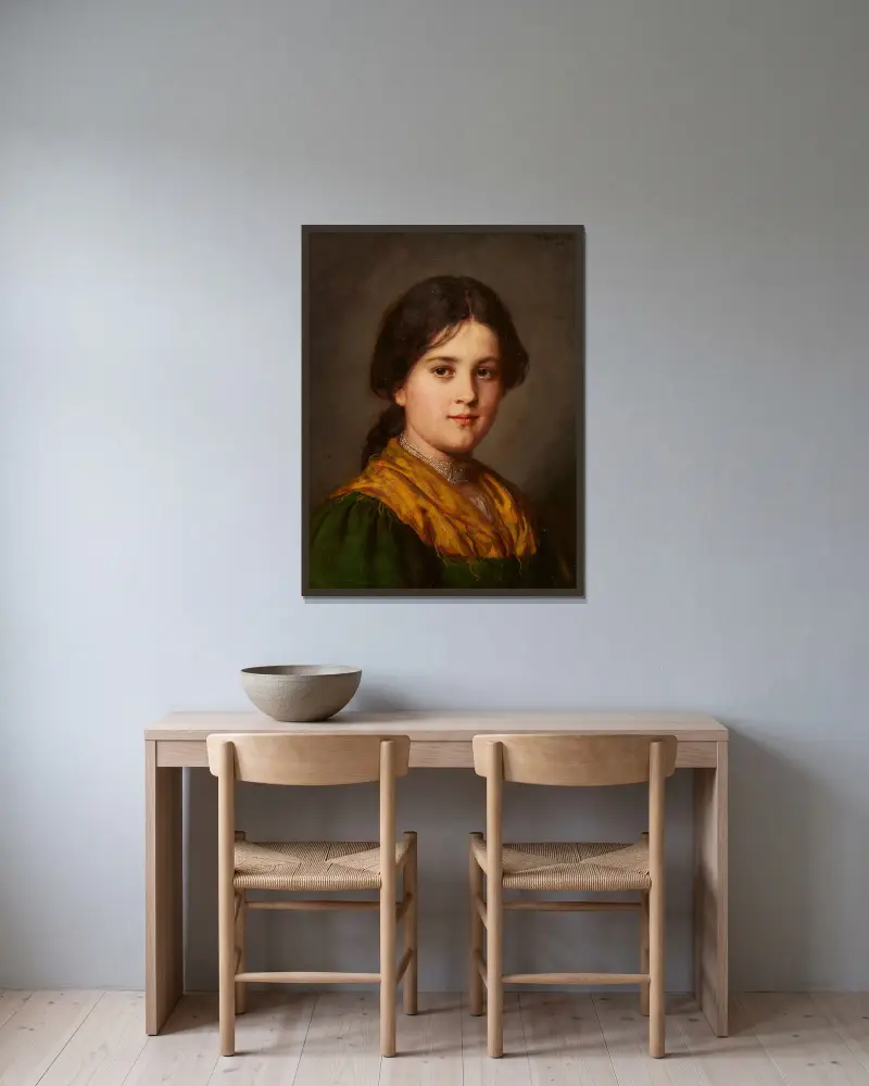 Bauernmädchen mit Halsband av Franz von Defregger inramad på en vägg