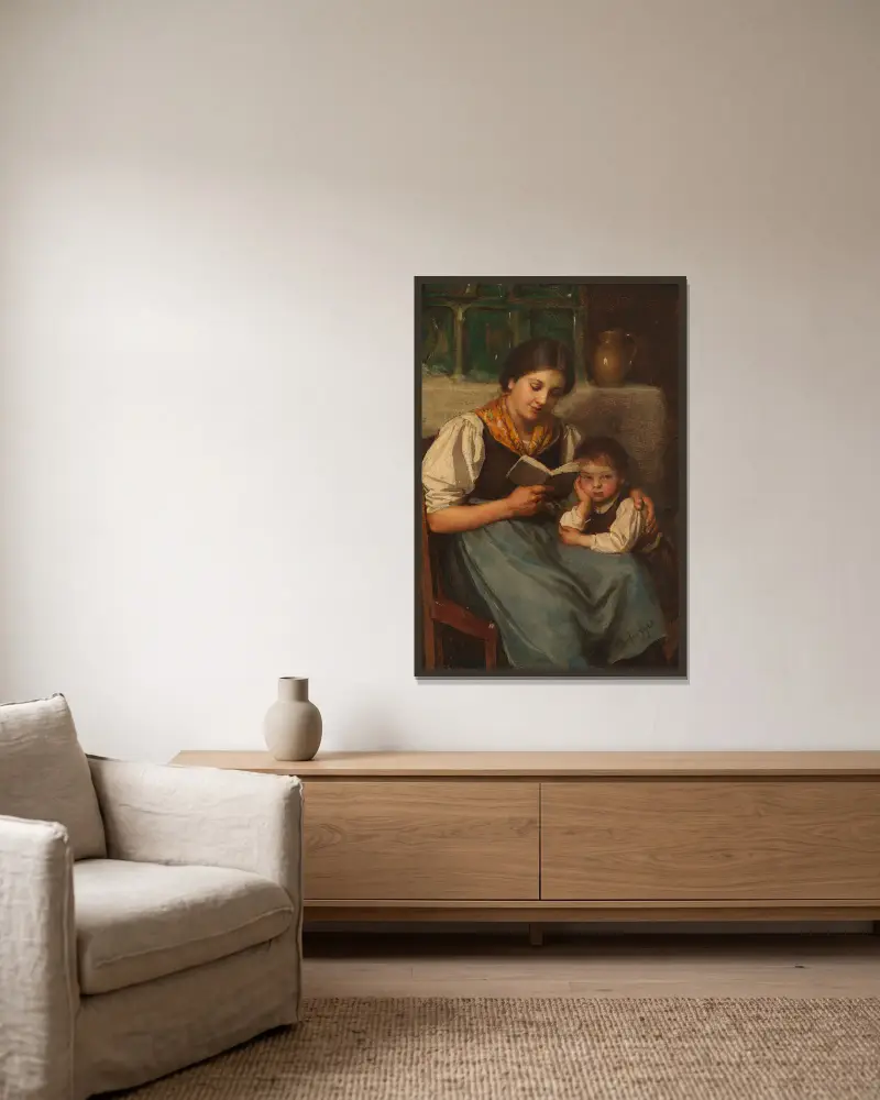 Beim Vorlesen von Franz von Defregger gerahmt an einer Wand