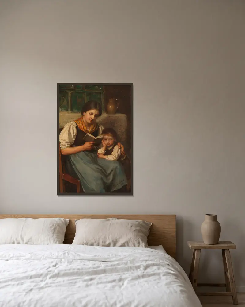 Beim Vorlesen von Franz von Defregger gerahmt an einer Wand