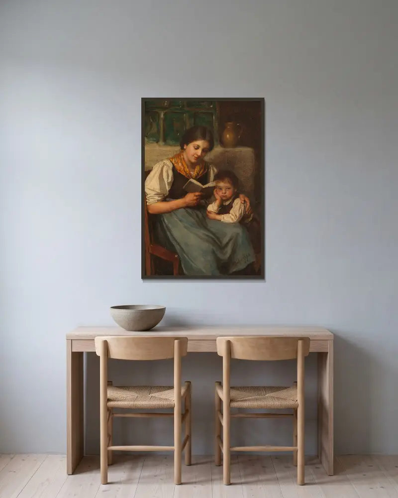 Beim Vorlesen von Franz von Defregger gerahmt an einer Wand