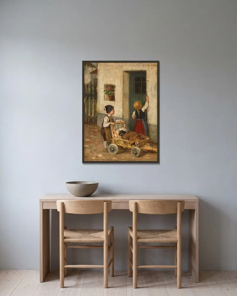 Den sjuke taxen av Franz von Defregger inramad på en vägg