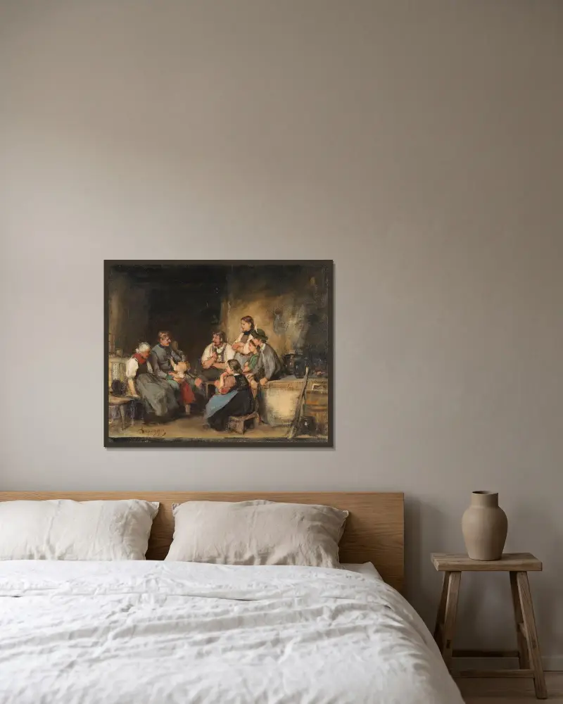 Der Urlauber (Ölskizze) av Franz von Defregger inramad på en vägg