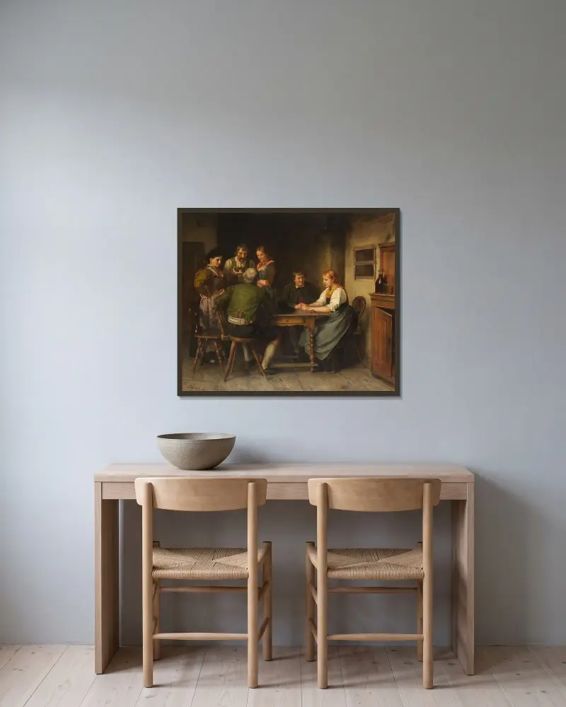 Reklamen av Franz von Defregger inramad på en vägg