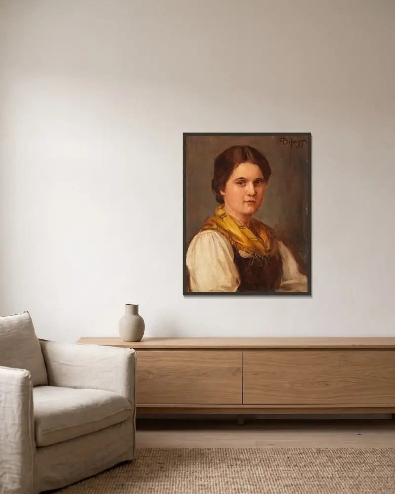 Dirndl av Franz von Defregger inramad på en vägg