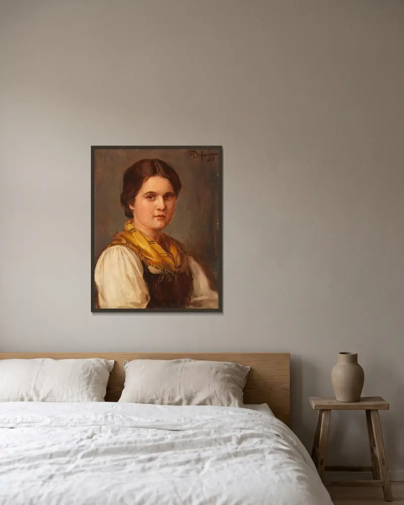 Dirndl av Franz von Defregger inramad på en vägg