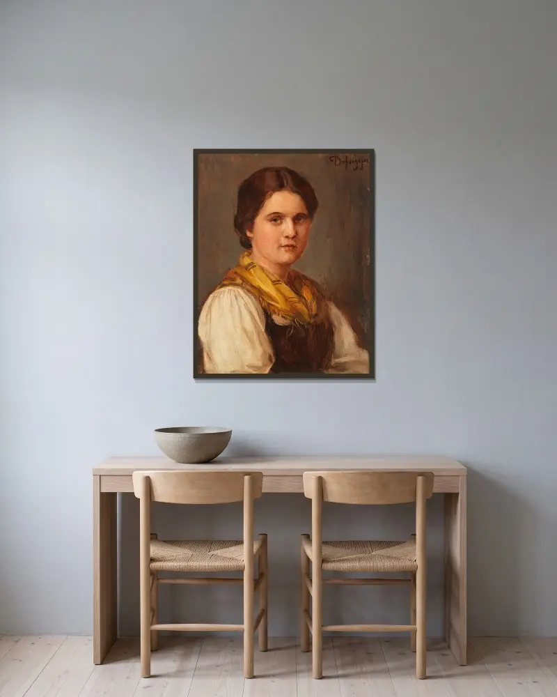 Dirndl av Franz von Defregger inramad på en vägg