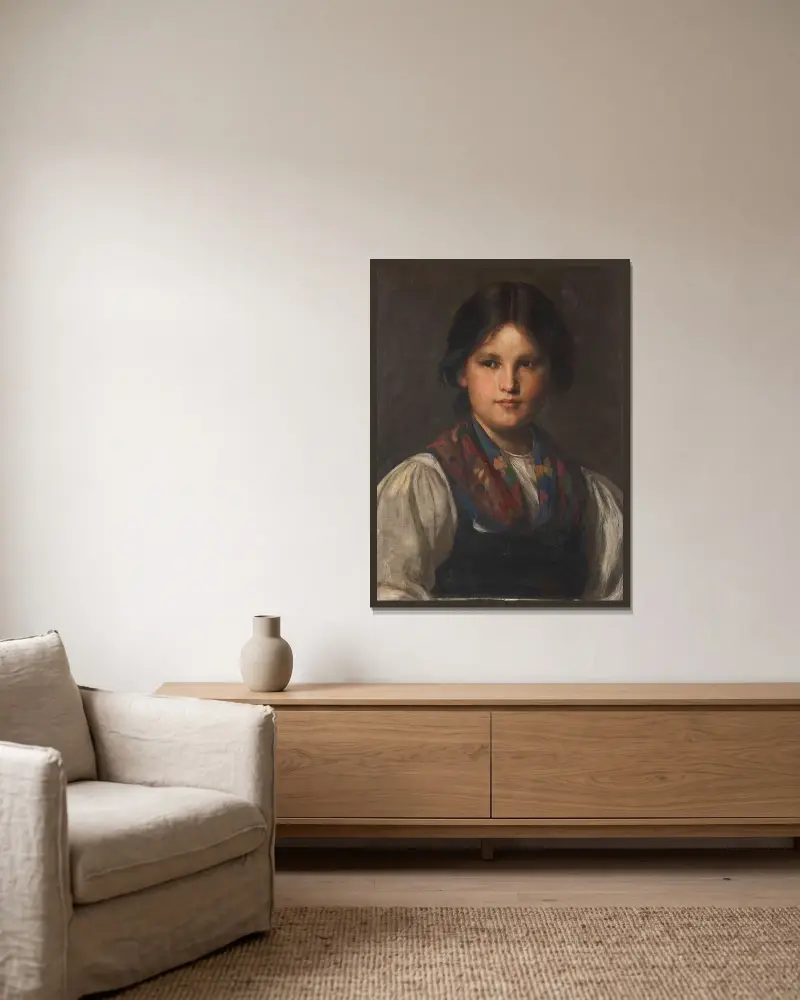 Dirndl av Franz von Defregger inramad på en vägg