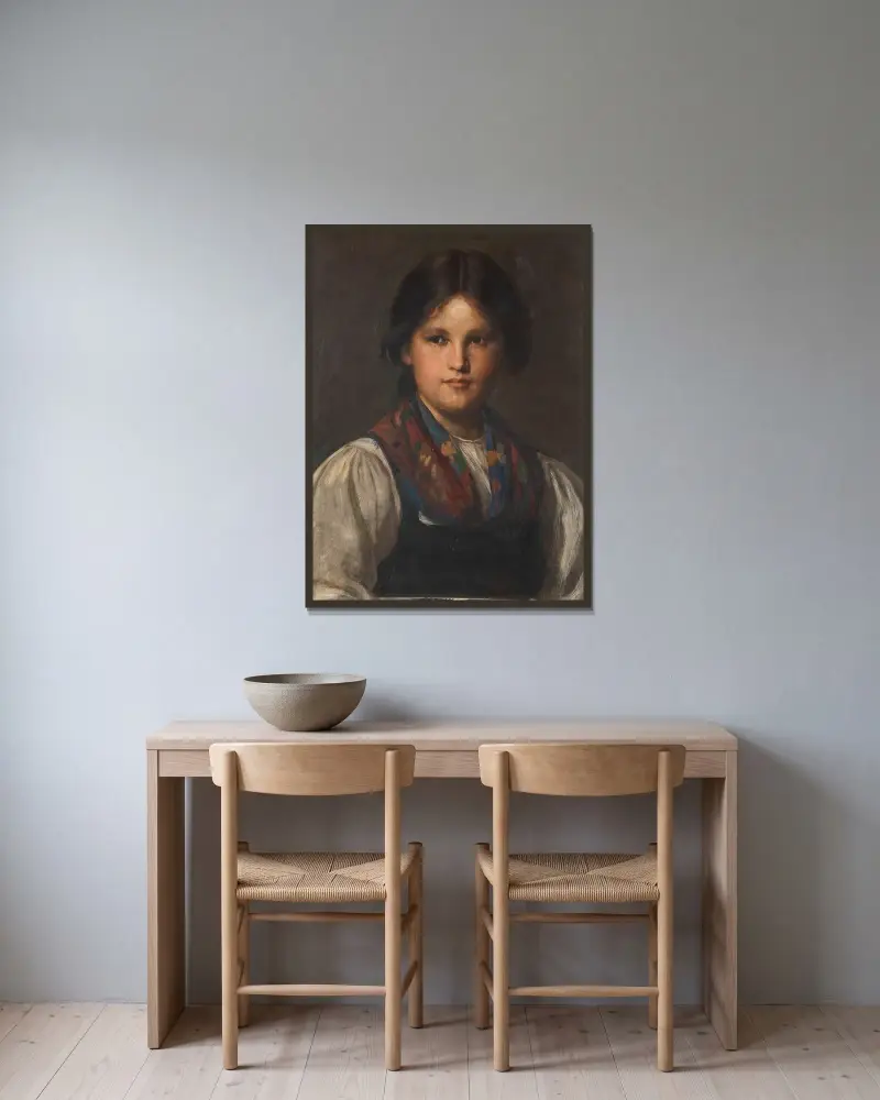Dirndl av Franz von Defregger inramad på en vägg