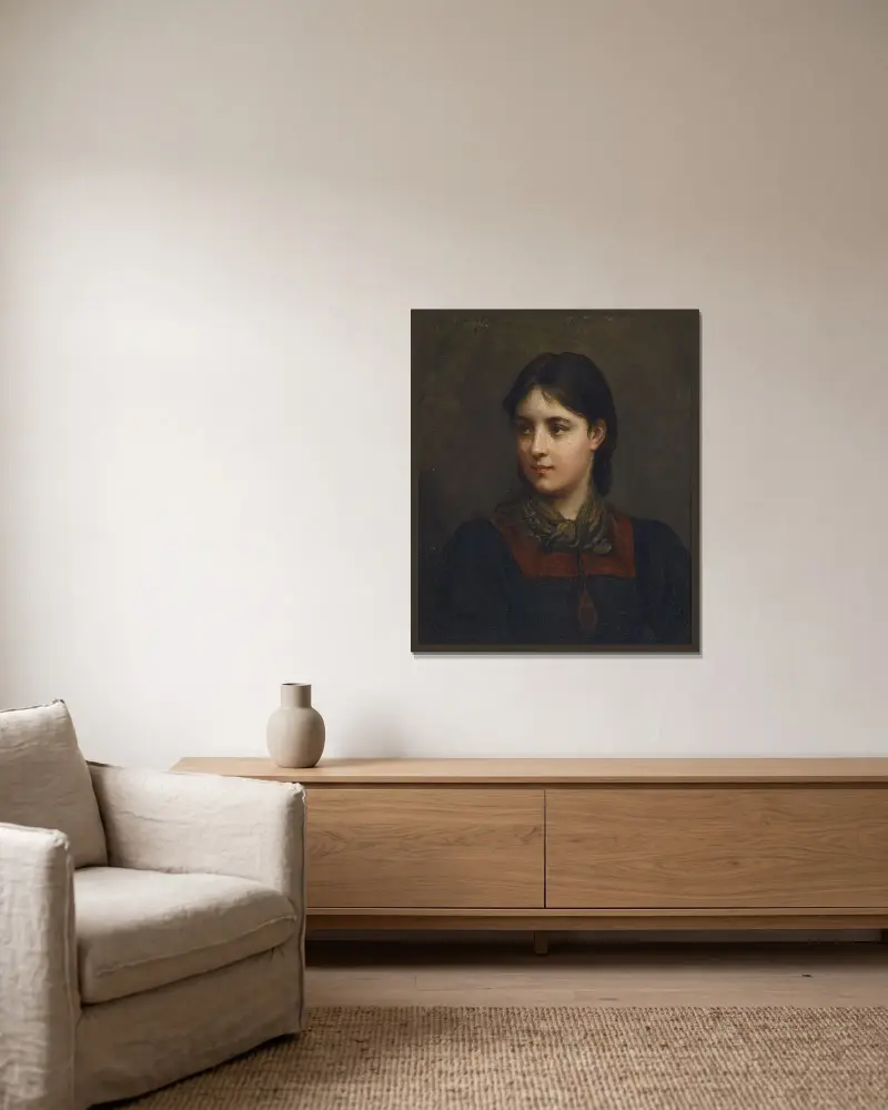 Dirndl av Franz von Defregger inramad på en vägg