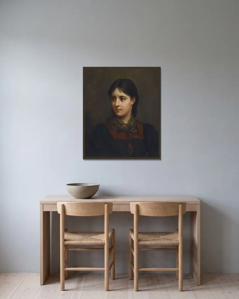 Dirndl av Franz von Defregger inramad på en vägg