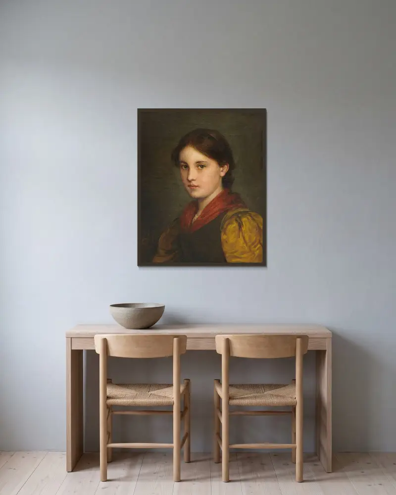 Dirndl. av Franz von Defregger inramad på en vägg