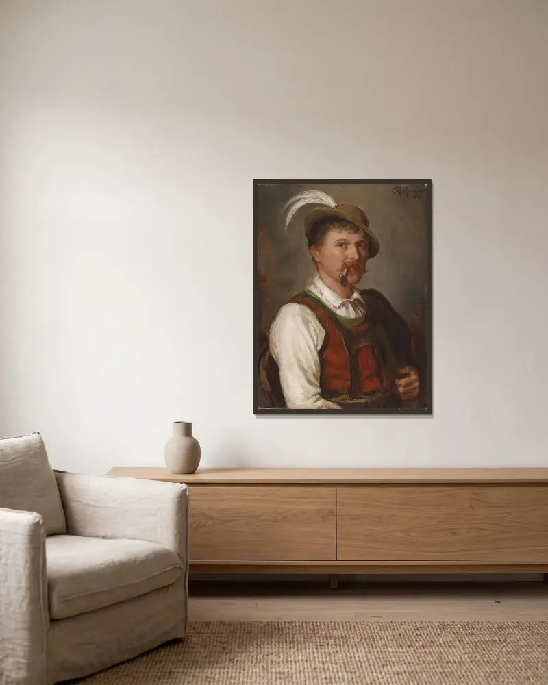 Junger Bursch in Sonntagstracht av Franz von Defregger inramad på en vägg