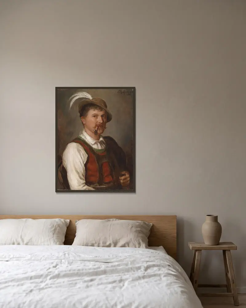 Junger Bursch in Sonntagstracht av Franz von Defregger inramad på en vägg