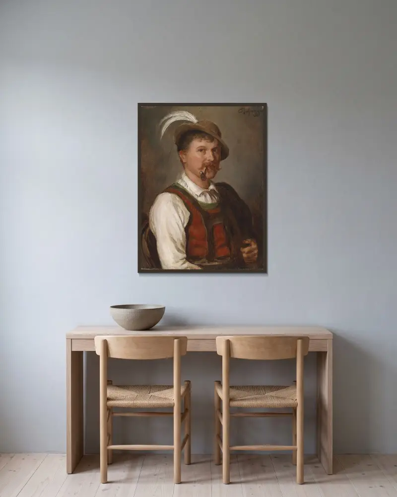 Junger Bursch in Sonntagstracht av Franz von Defregger inramad på en vägg