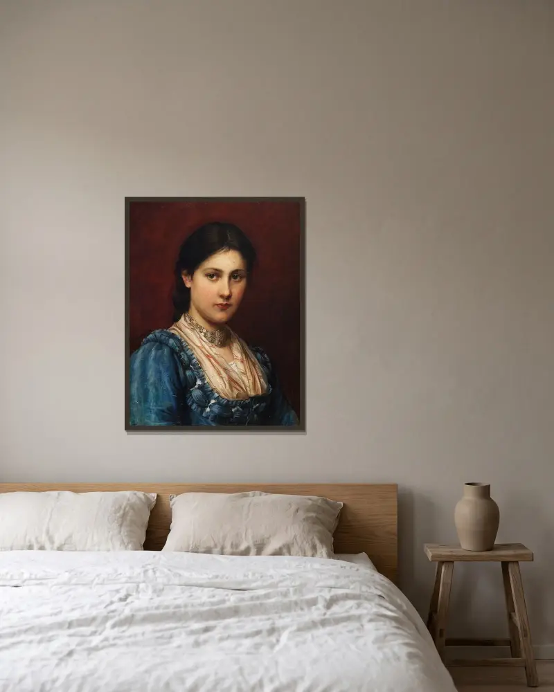 Flicka i dirndl av Franz von Defregger inramad på en vägg