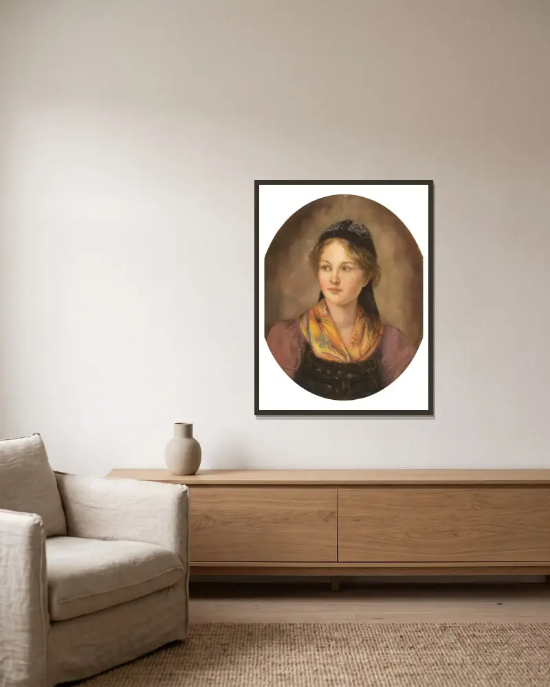 Mädchenporträt von Franz von Defregger gerahmt an einer Wand