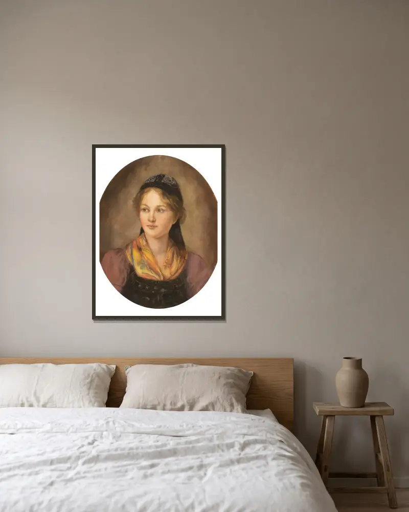 Mädchenporträt von Franz von Defregger gerahmt an einer Wand